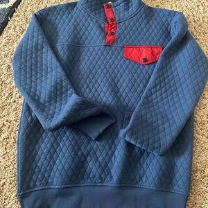 ZYIA Red and Blue Quilted Pullover with Collar and Textured Design
